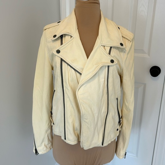 Converse Leather Moto Jacket Pale Yellow - Picture 1 of 9